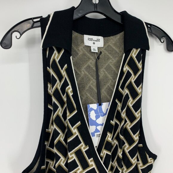 DVF Target Wrap Dress Collared Sleeveless Sweater Midi Black - Picture 3 of 12